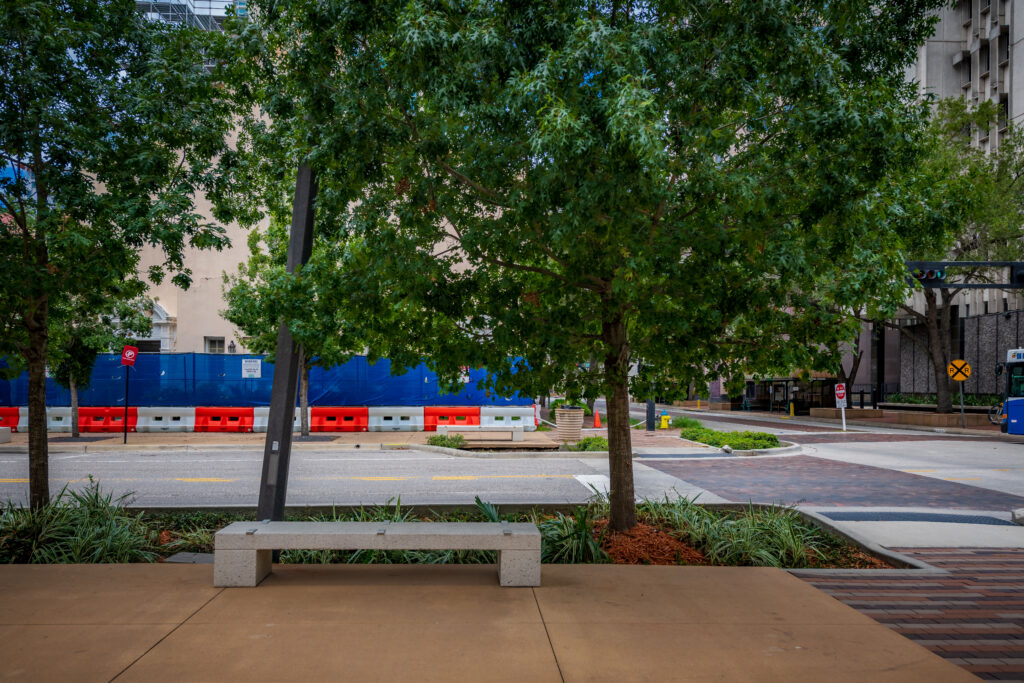 Bench and walkway at Zack St in Downtown Tampa