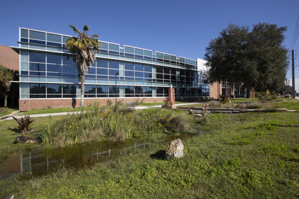 Stormwater in basin at SW Recreation Center