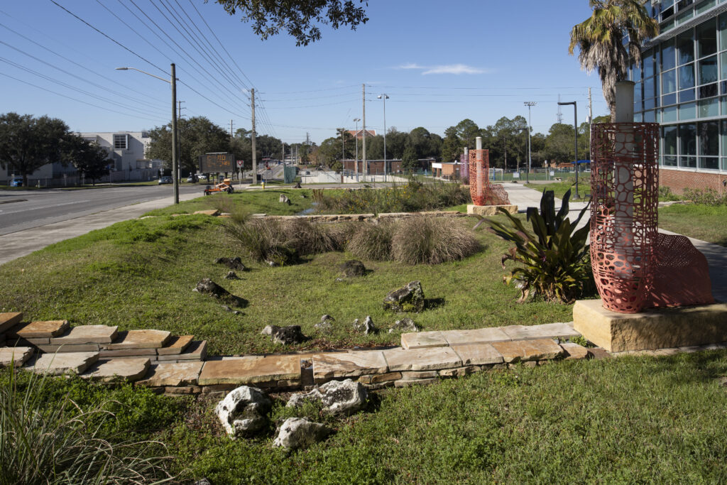 Stormwater retention basin at SW Recreation Center