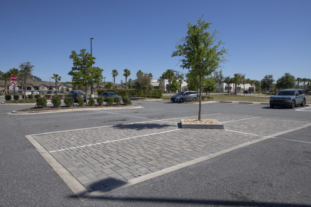 Permeable pavers in parking lot at Butler Plaza