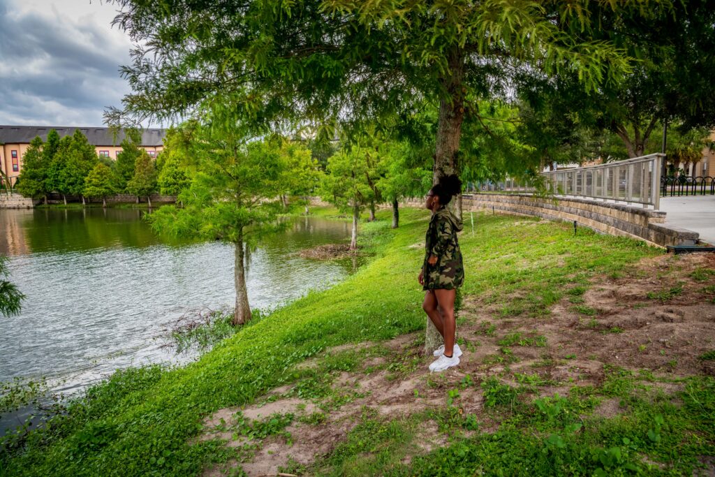 Resident enjoying the view of Center Lake